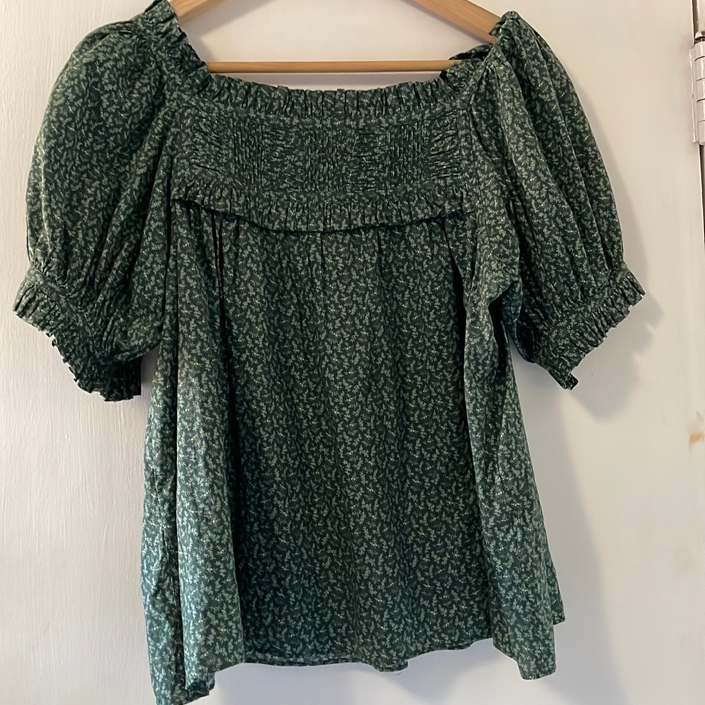 Doen Frances Green Floral Blouse